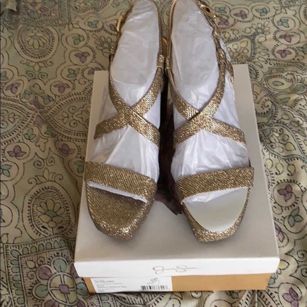 Jessica Simpson gold sparkly wedge